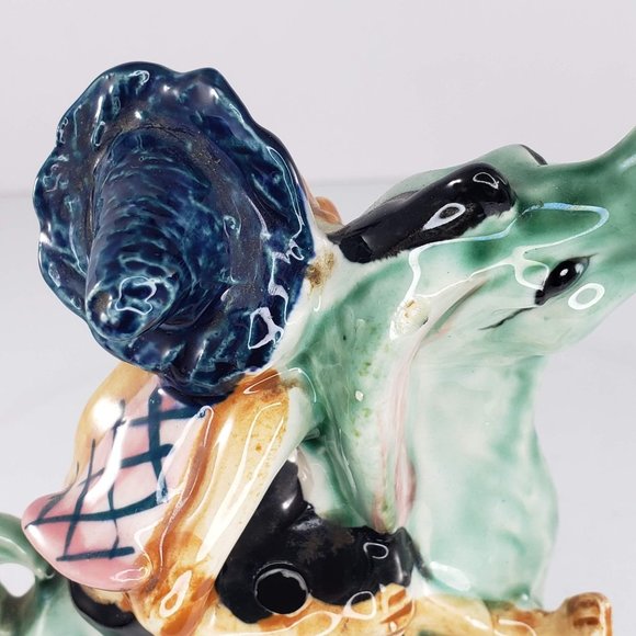 Vintage Man Riding Green Donkey Figurine Salt Pepper Shaker Holder - Picture 6 of 8